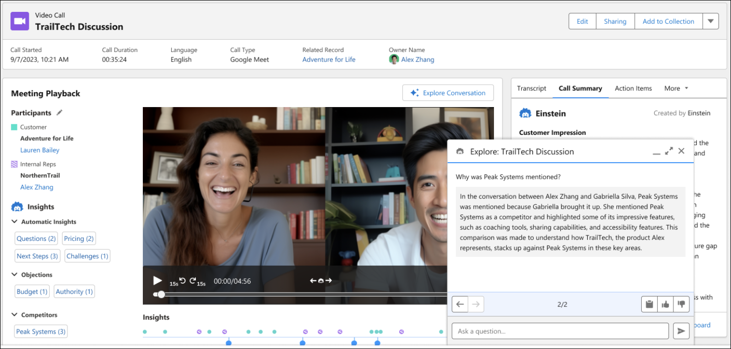 video call record with call explorer docked composer
