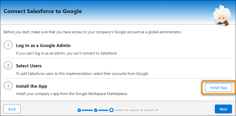 Pasos visuales para conectar con Google e instalar la aplicación Google Workspace Marketplace