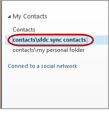 Directorio Contactos de Outlook predeterminado con carpeta de contactos de sincronización sfdc anidada
