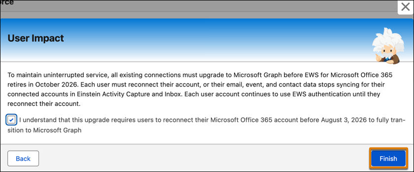 Suostuu päivittämään Microsoft Graph -versioon ja napsauttaa Valmis.