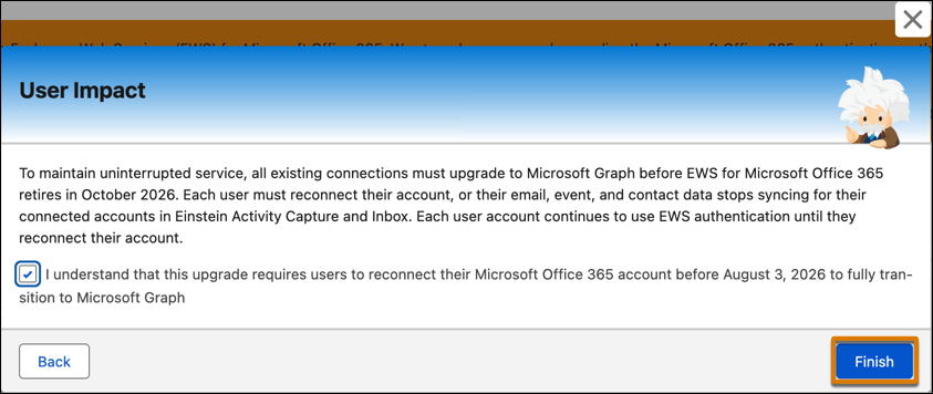 Consentez à la mise à niveau vers Microsoft Graph, puis cliquez sur Terminer.