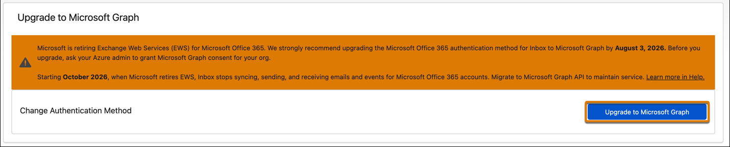 La section Mettre à niveau vers Microsoft Graph dans l'Assistant de configuration.