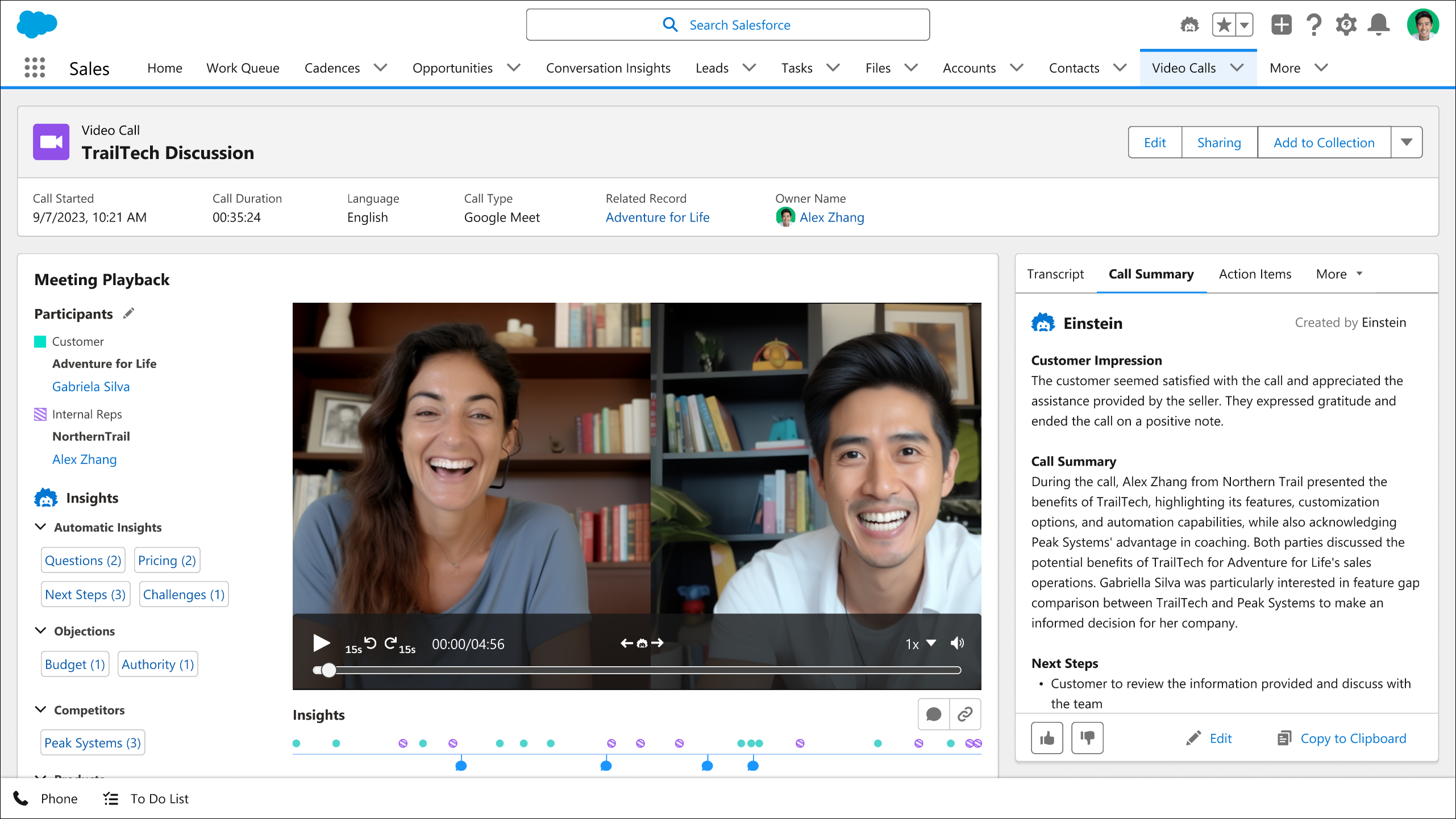 Enregistrement d'appel vidéo avec le résumé de l'appel affiché