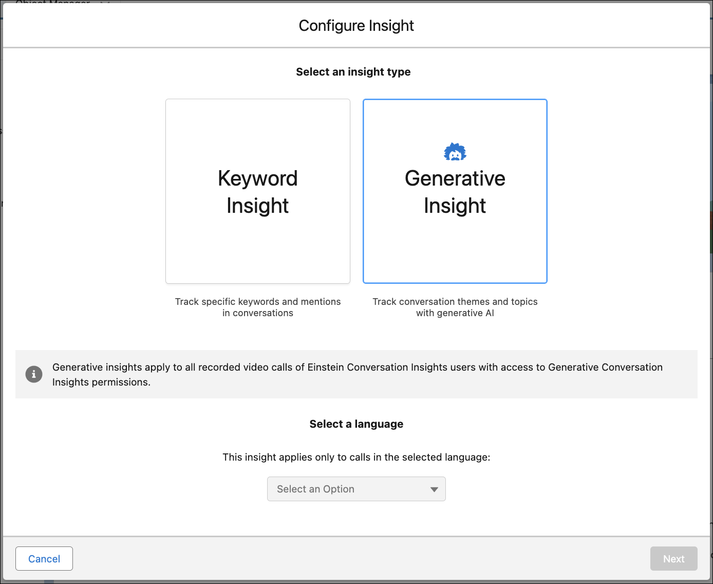 Fenêtre modale Configurer les connaissances