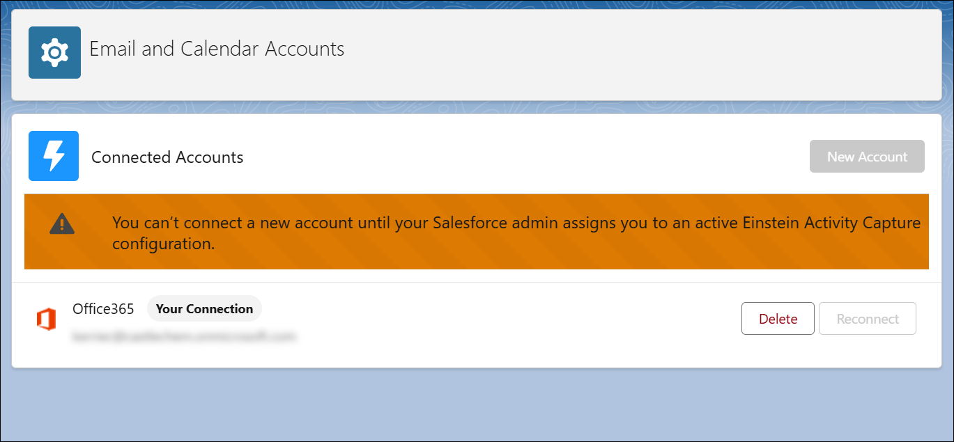 Errore riscontrato quando un utente tenta di connettere l'email e il calendario a Salesforce.