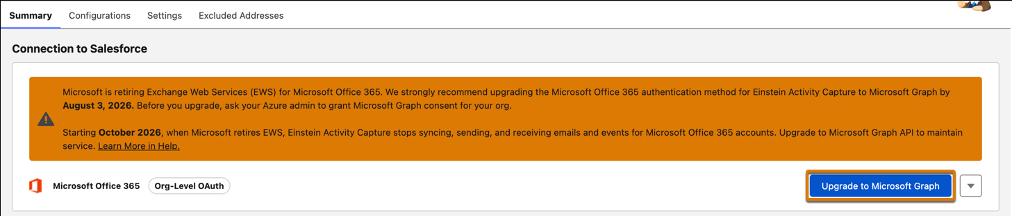 Aggiornamento a Microsoft Graph in Acquisizione Einstein delle attività