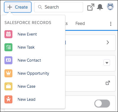 Menu delle integrazioni per aggiungere record a Salesforce.