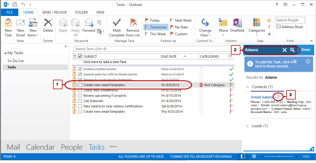 Salesforce-sidepanel i Outlook-oppgaver