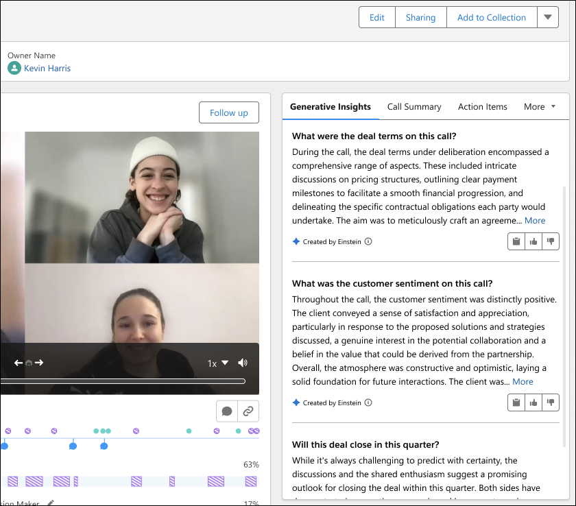 Guia Insights generativos na gravação de vídeo