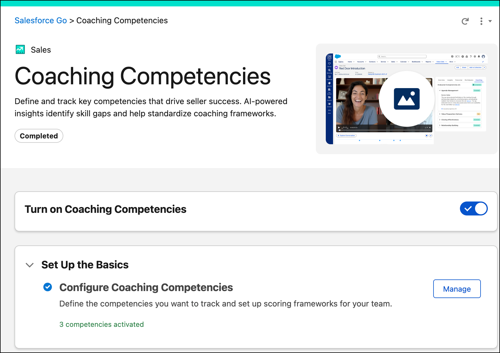 Coaching Competencies page in Setup