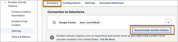Reset Einstein Activity Capture on the Summary tab.