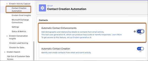 The toggle to turn on Automatic Contact Enhancements