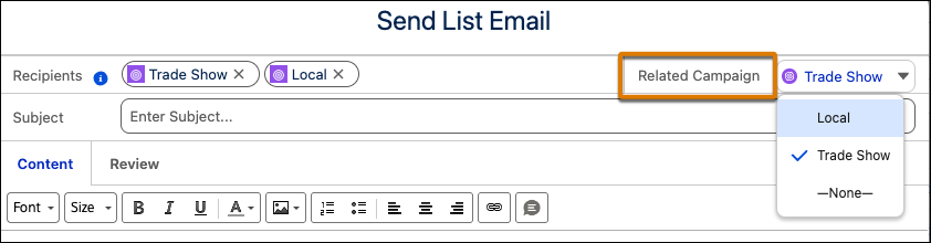 List email campaign related to field