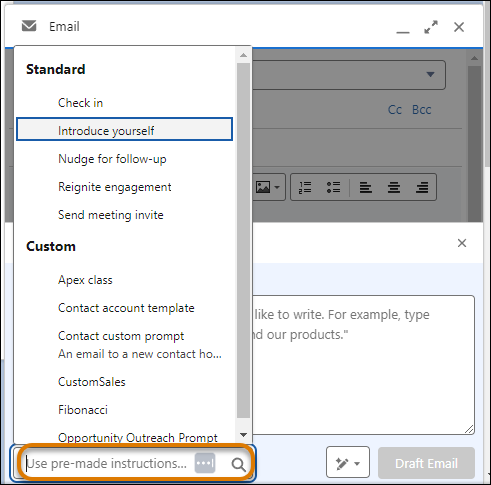 Sélectionnez une instruction par e-mail prédéfinie.