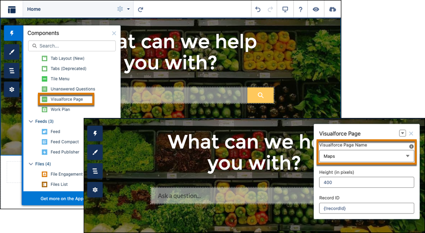 Visualforce page on the page layout with Maps set to 400 pixels in height