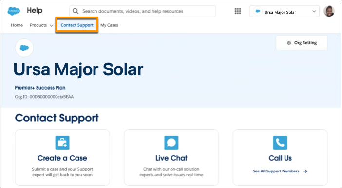Option to contact support on Salesforce Help and Training