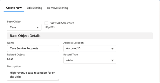 New base object name and address settings