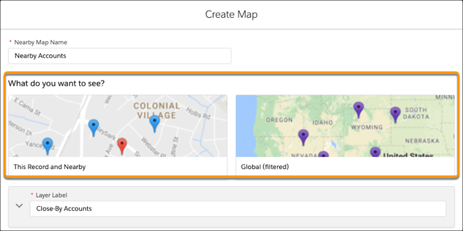 Opciones para mostrar mapas en registros o registros en la página de inicio