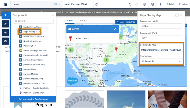 Componente Maps Nearby Map (Mappa delle vicinanze di Maps) nel layout del sito