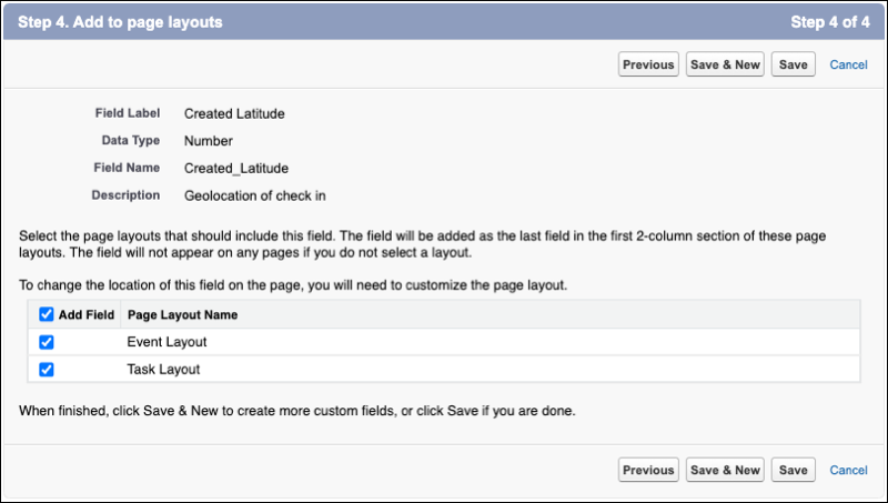 添加到页面布局的新自定义字段