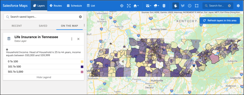 Data layer that includes households with income between $50,000 and $59,999