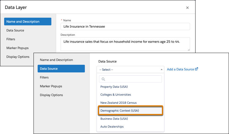 Option to create a data layer using the Demographic Context data source
