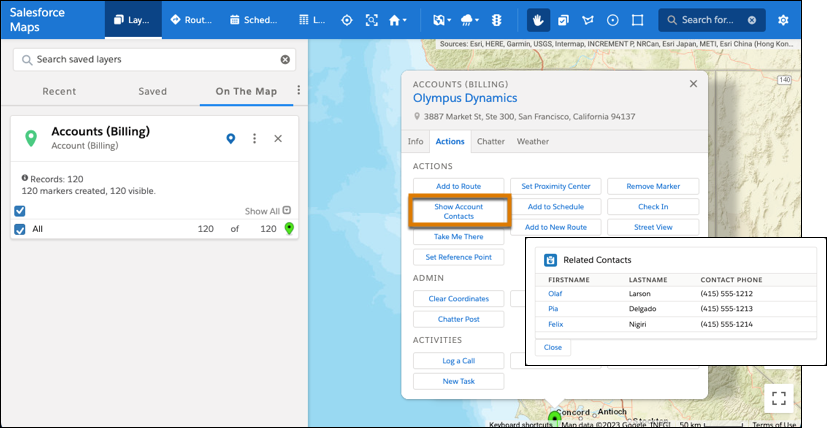 El componente Lightning aparece sin encabezado y botón de cierre de Salesforce Maps