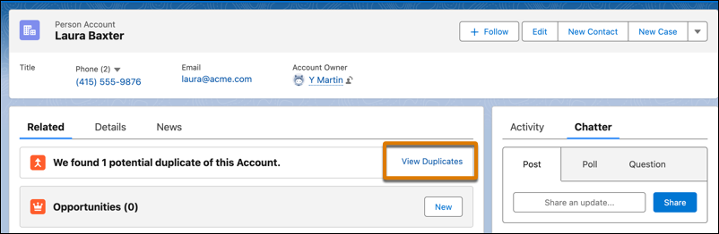 Duplicate records, with accounts available to merge