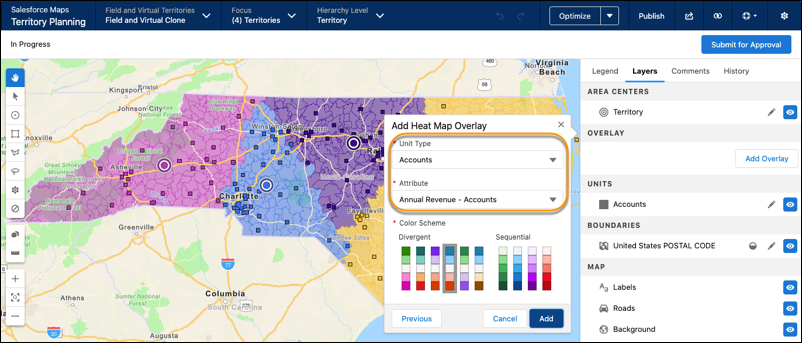 Heat map defined for accounts and annual revenue