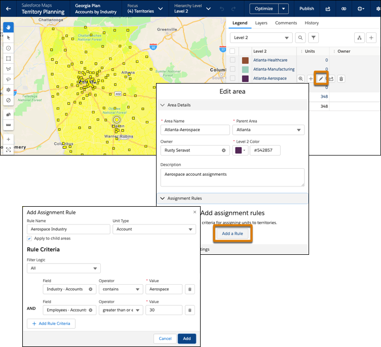 Critères que vous ajoutez à des règles d'attribution dans une zone