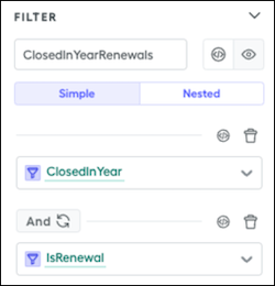 Utilizzo dei filtri ClosedInYear e IsRenewal per creare un filtro ClosedInYearRenewals