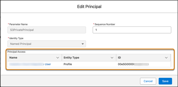 Edit principal screen showing user access.