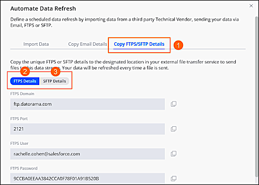 Aktualisieren von Datenströmen mit FTP-Details