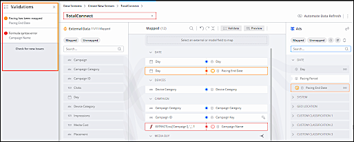 data mapping validations page