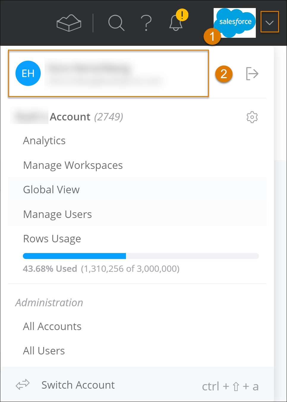 dropdown arrow to click on your profile