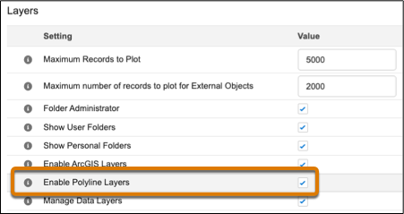 Enable polyline layers in Maps settings