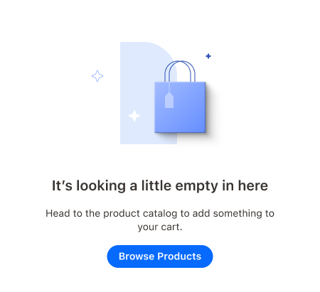 Empty state component with an empty cart illustration