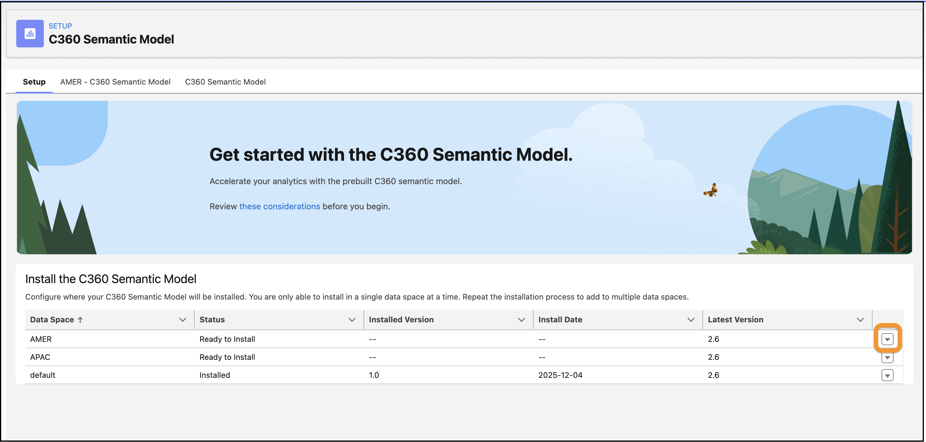C360 Semantic Model Setup page