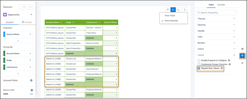 Compare table with Repeat Row Values on.
