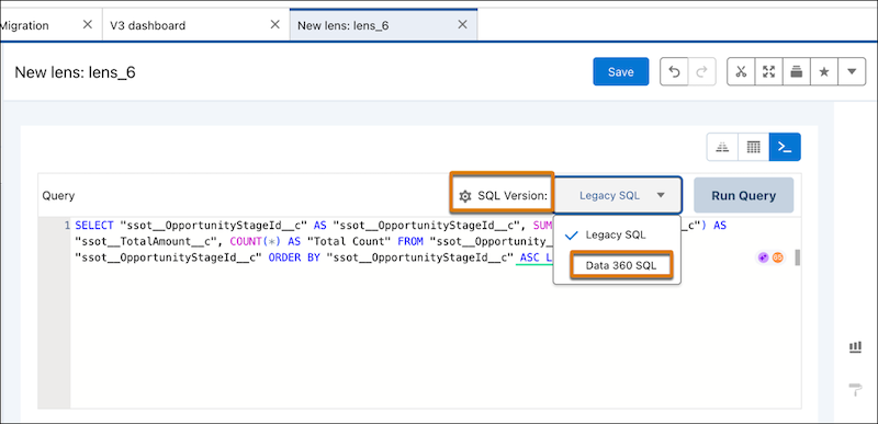 Change to Data 360 SQL version