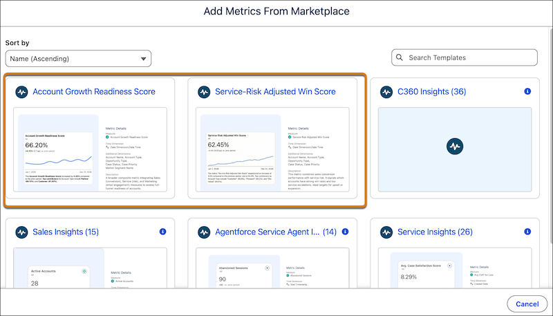 The composite metric templates in the Tableau Next Marketplace.