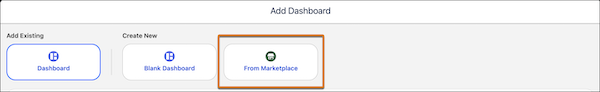 The From Marketplace option in the Create New dashboard window.