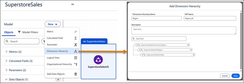 Creating a dimension hierarchy in a semantic model
