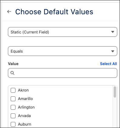 Selecting default values.