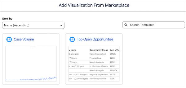 The visualization templates in the Tableau Next Marketplace.