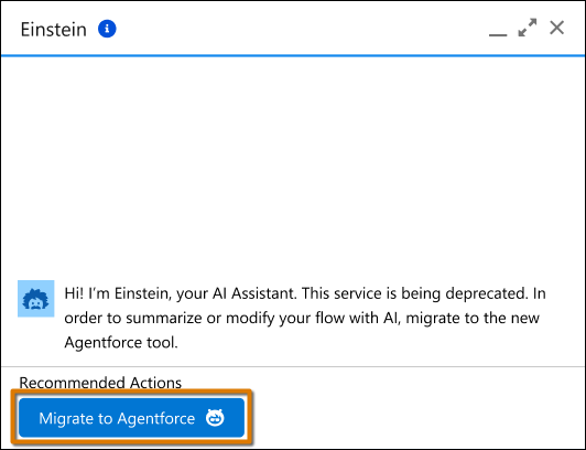 The Migrate to Agentforce button in the Einstein panel