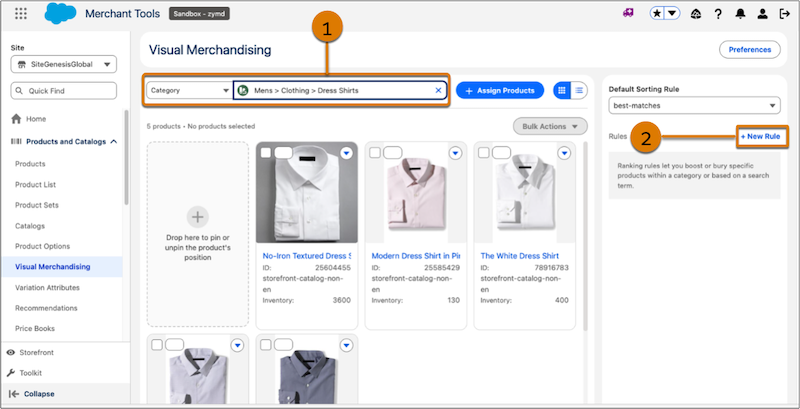 Visual Merchandising workspace in B2C Business Manager.