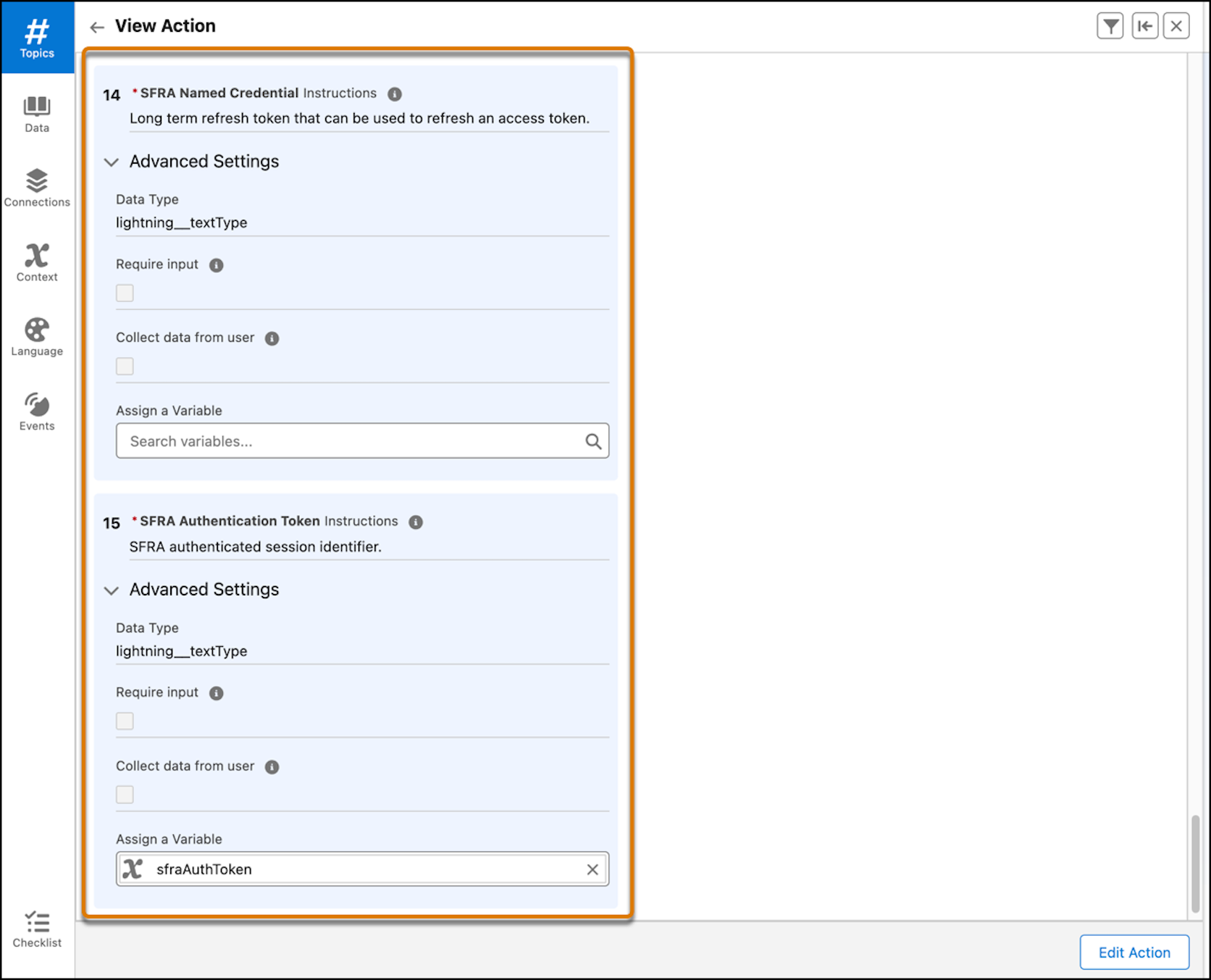 Some SFRA input parameters for a Shopping Agent action