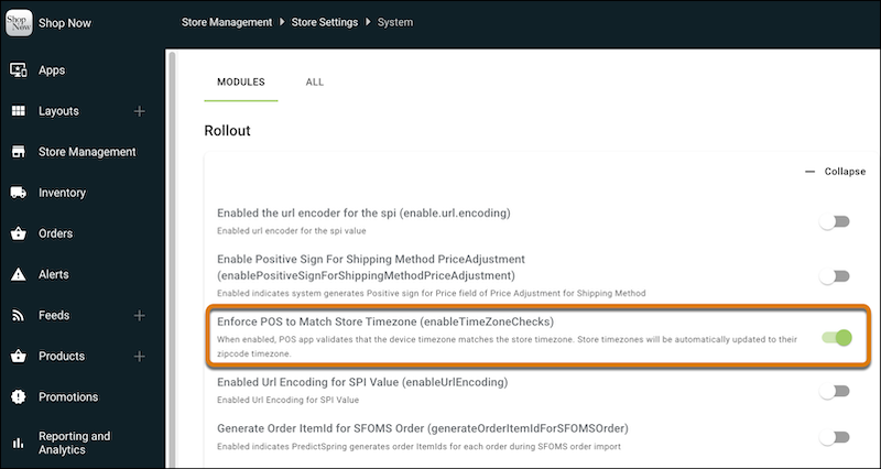 POS CMS settings.