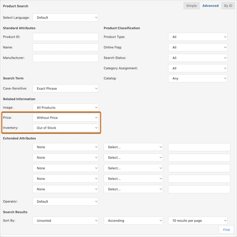Use the Price and Inventory filters in Advanced Search.
